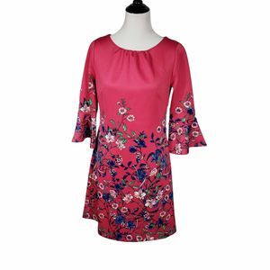 New York & Company Stretch Medium Pink Floral Dress w/ Flare Sleeve Dress NWT